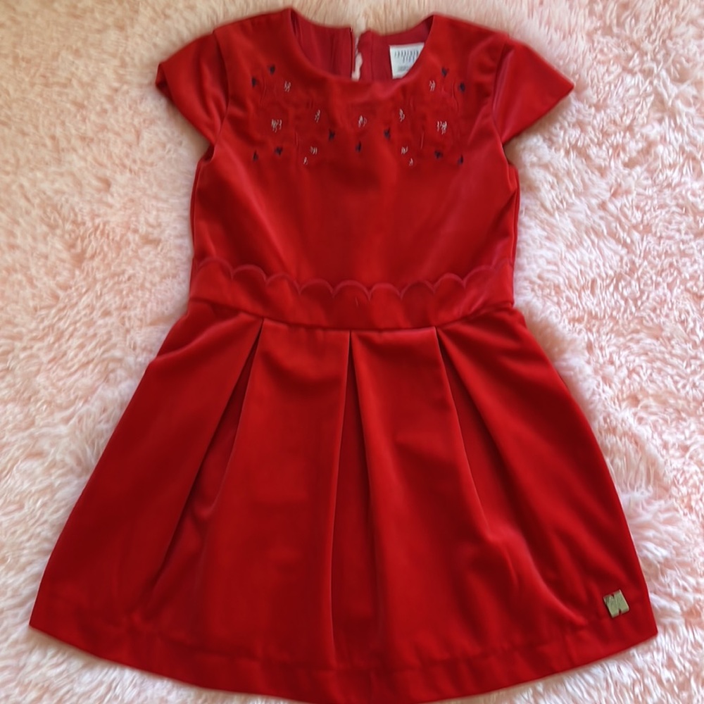 Girls' Red Embellished Velvet Formal Dress